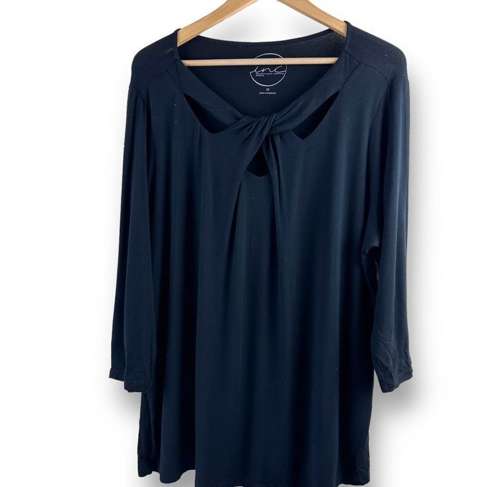 INC Internation Concepts‎ Womens Black Cutout Shirt Blouse Tunic Top Size 2X